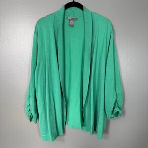 89th & Madison Kelly Green Open Front Cardigan Sweater - 1X - Women's Plus Size